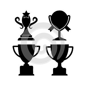 Black Trophy icon set vector on white background