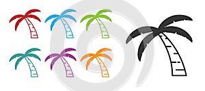 Black Tropical palm tree icon isolated on white background. Coconut palm tree. Set icons colorful. Vector