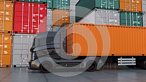 Black truck in container port