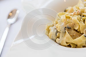 Black truffle pasta with shrimps