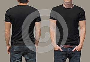 Black tshirt on a young man template photo