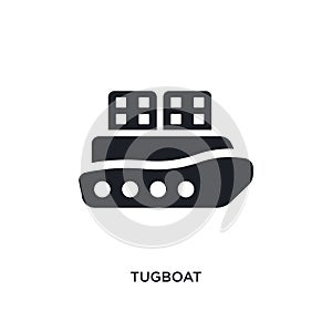 black tugboat isolated vector icon. simple element illustration from transportation concept vector icons. tugboat editable logo