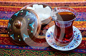 Black Turkish tea in traditional glass