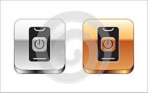 Black Turn off robot from phone icon isolated on white background. Silver-gold square button. Vector