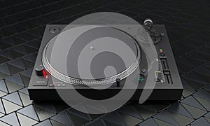 A black turntable abstract background. 3D illustration