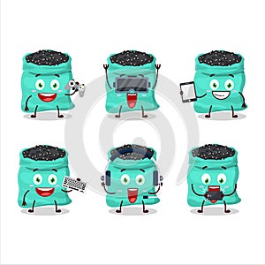 Black turtle beans cartoon character are playing games with various cute emoticons