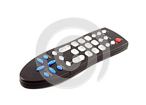 Black TV remote control isolated on white