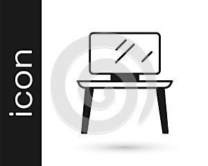 Black TV table stand icon isolated on white background. Vector