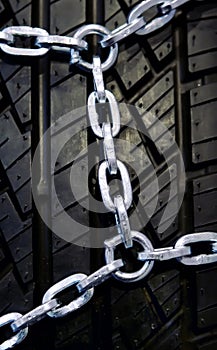 Black tyre with chain