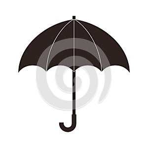 Black umbrella icon with handle isolated on white background in flat style. Umbrella for web, app. Open umbrela rain protection.