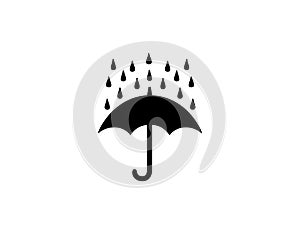 Black umbrella with rain drops isolated on white background. Shape, logo, symbol or sign concept.