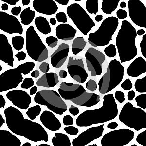 Black uneven specks, ink blobs seamless pattern.