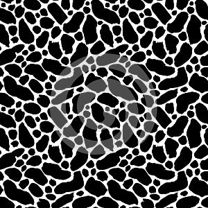 Black uneven specks, ink blobs seamless pattern.