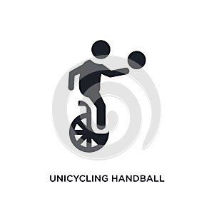 black unicycling handball isolated vector icon. simple element illustration from sport concept vector icons. unicycling handball