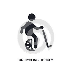 black unicycling hockey isolated vector icon. simple element illustration from sport concept vector icons. unicycling hockey
