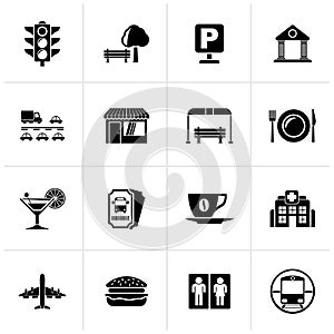 Black Urban and city elements icons
