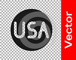 Black USA label icon isolated on transparent background. United States of America. Vector