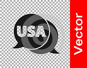 Black USA label icon isolated on transparent background. United States of America. Vector