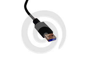 Black usb 3 cable on white background