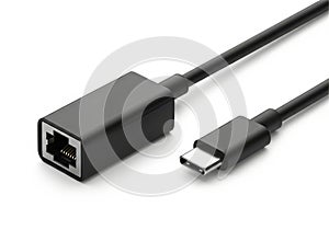 Black usb c to ethernet adapter isolated on white background