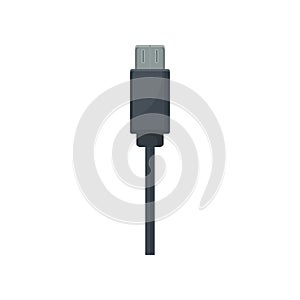 Black USB cable. Item for charging mobile phone or connecting data equipment. Modern technology. Flat vector icon