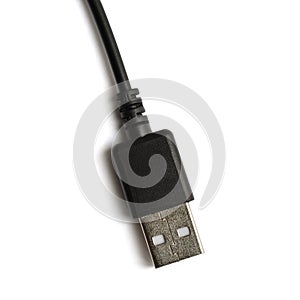 Black USB cable plug isolated on white background