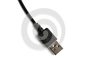 Black USB cable plug isolated on white background