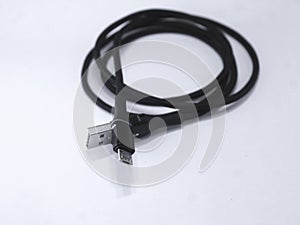 Black usb cable type micro plug universal connection computer and phone.