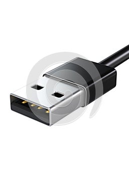 Black USB cable type A plug universal computer and phone connection on a white background. isolated usb cord.  Charger usb cable p