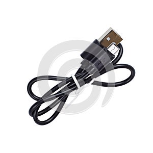 Black usb data cable for gadget on white