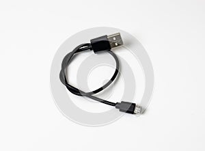 Black usb data cable  on white background