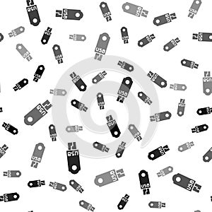 Black USB flash drive icon isolated seamless pattern on white background. Vector Illustration