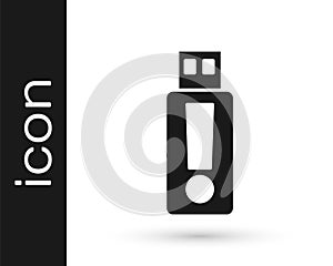 Black USB flash drive icon isolated on white background. Vector