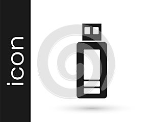 Black USB flash drive icon isolated on white background. Vector