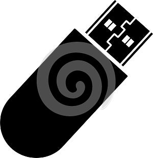 Black USB Flash Drive Icon on White Background