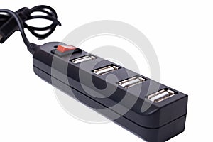 Black USB hub isolated on white background