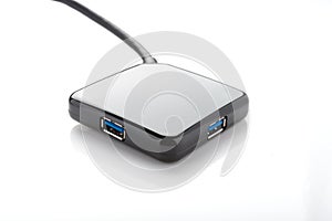 Black usb hub on white background