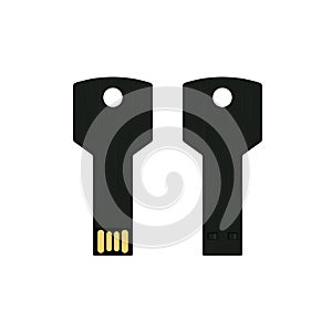 Black USB key flash drive isolated on white