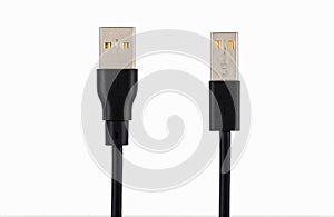 Black USB micro USB cable, cut out isolated on white background