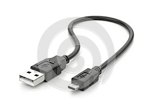 Black usb to micro usb cable isolated on white background