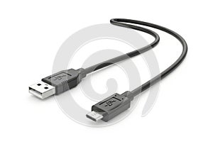 Black usb to micro usb cable isolated on white background