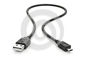 Black usb to micro usb cable isolated on white background
