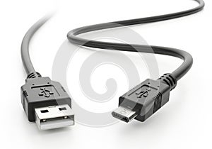 Black usb a to micro usb cable isolated on white background