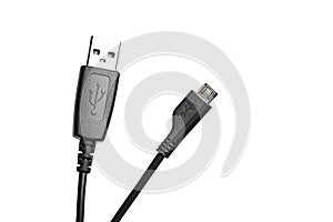 Black usb to micro-usb cable isolated on white background