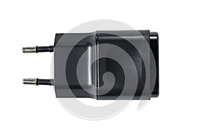 Black usb wall charger plug isolated