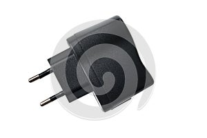 Black usb wall charger plug isolated on white background