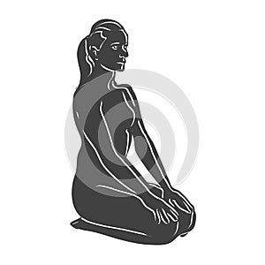 Black Vajrasana Thunderbolt Yoga Pose Outline Icon