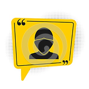 Black Vandal icon isolated on white background. Yellow speech bubble symbol. Vector