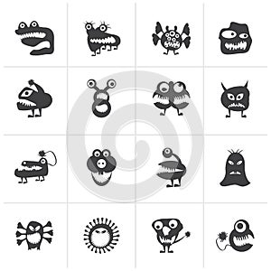 Black various abstract monsters illustration