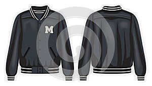 Black varsity jacket front and back view vector